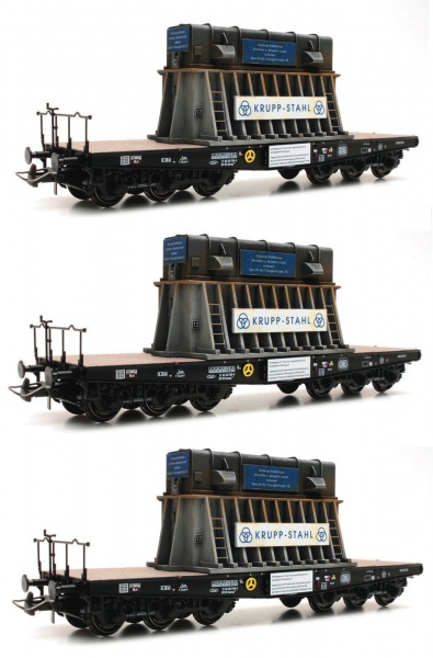 Set of 3 flat cars loaded with cogged bloom hoods<br /><a href='images/pictures/Roco/Roco-76158.jpg' target='_blank'>Full size image</a>